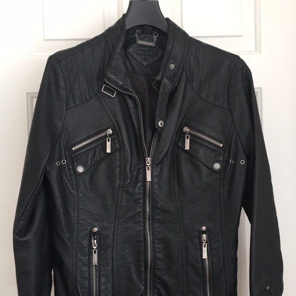 JOUJOU Women’s Jacket L Black Leather like Gorgeous Zipper Buttons Pockets NEW - Picture 3 of 11